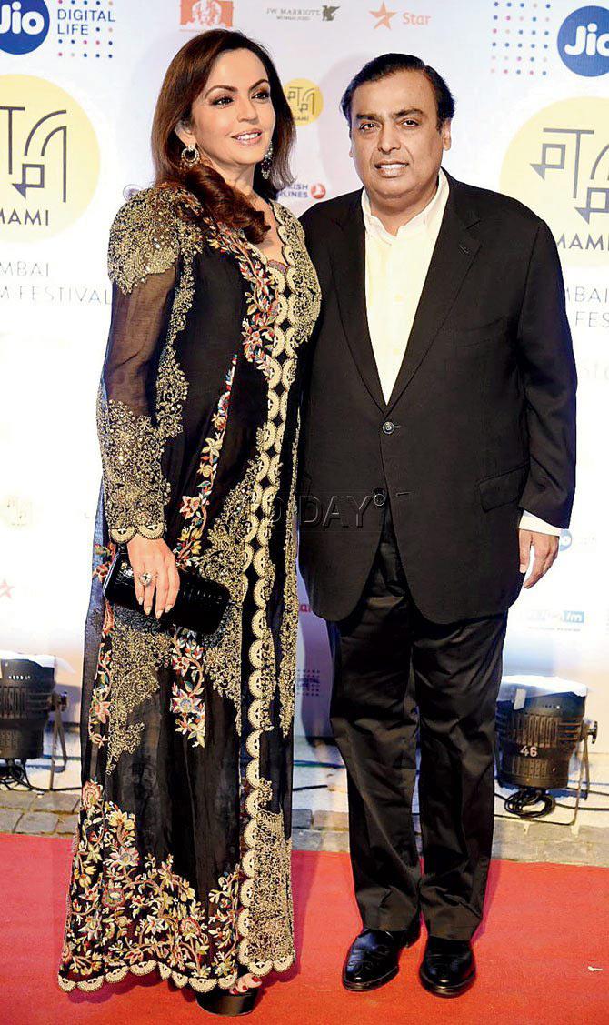 In picture: Mukesh Ambani and Nita Ambani during the opening ceremony of the 18th edition of the Jio MAMI Mumbai Film Festival at The Royal Opera House, Charni Road in Mumbai. Picture/Shadab Khan