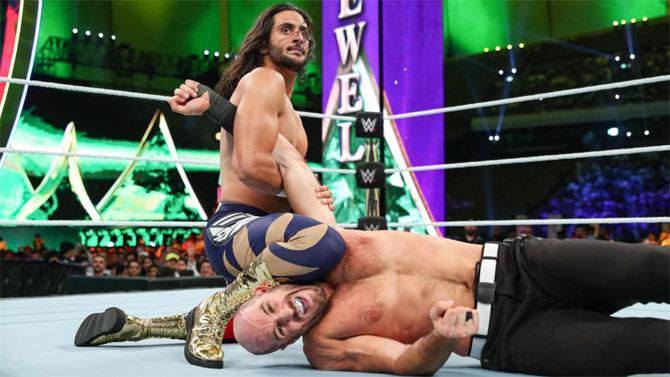 Saudi Arabia's own Mansoor went on to face Cesaro and defeat him thus earning praise from the crowd as respect from his father in the stands