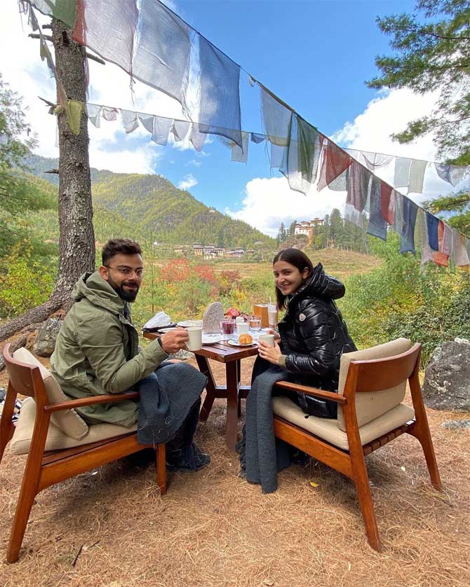 Anushka Sharma and Virat Kohli make sure they spend quality time together after a hectic schedule. If not shooting or making India proud on the field, Anushka and Virat have time and again ventured into the wilderness. Like every year, the duo once again spent one of their special days, (Virat Kohli's birthday) together, and this time, it was in Bhutan! All pictures: Anushka Sharma and Virat Kohli's Instagram account
