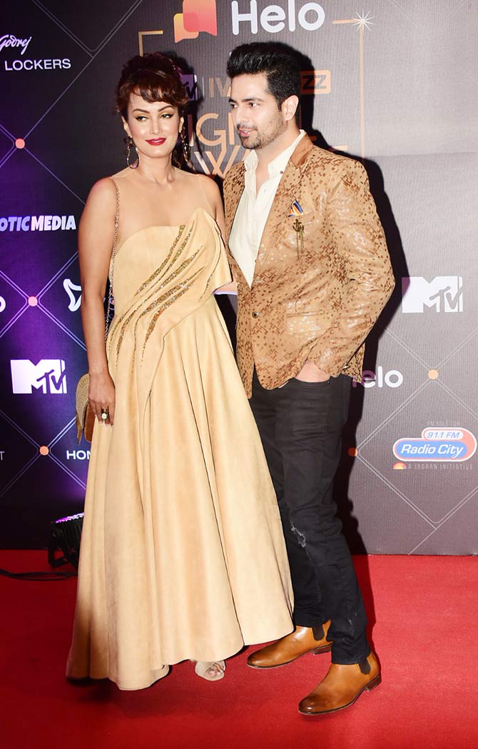 Nisha Rawal attended the award ceremony with husband Karan Mehra were all smiles as they walked the red carpet together.