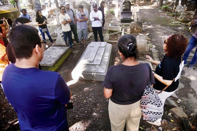 At FW Stevens’ grave. The architect was responsible for designing Victoria Terminus (now CSMT), the BMC building, Mulji Jetha Fountain, among many other landmarks in the city. He had co-designed the Churchgate office building with his son, Charles.