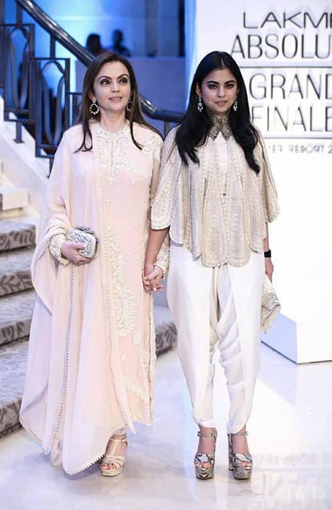 In photo: Nita Ambani and Isha Ambani snapped at a fashion event in Mumbai donning Anamika Khanna creations