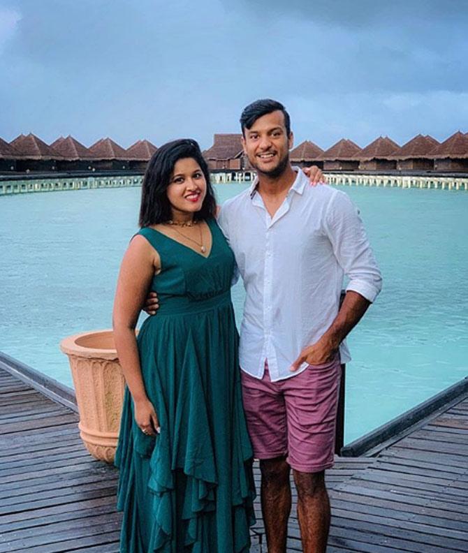 Indian opening batsman Mayank Agarwal along with his wife Aashita Sood. The couple was hitched on June 4, 2018.