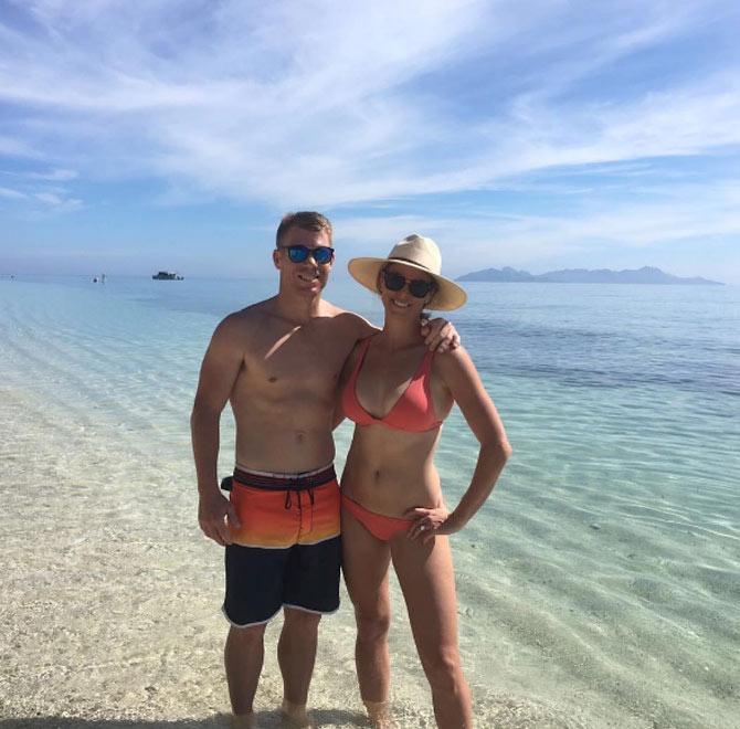 Australian batsman David Warner with his wife Candice. The couple got married on April 4, 2015. They have three daughters - ivy Mae, Indi Rae and Isla Rose