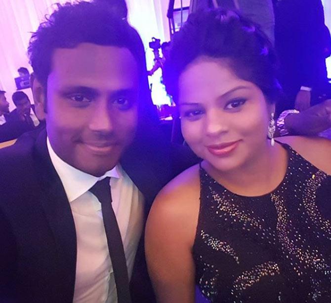Sri Lankan all-rounder Angelo Matthews and his wife Heshani Silva. The couple got married on July 18, 2013. The couple have a son together