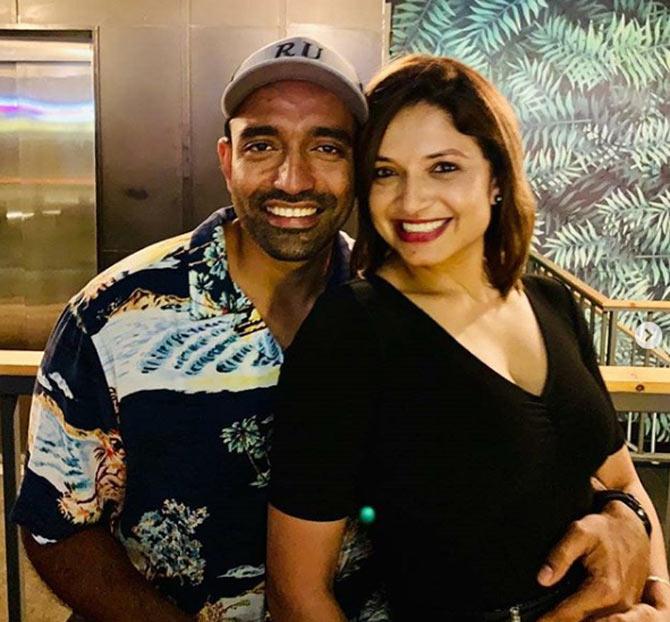 Indian batsman Robin Uthappa with his wife Sheethal Goutham. The couple tied the knot in March 2016. They have a son named Neale Nolan