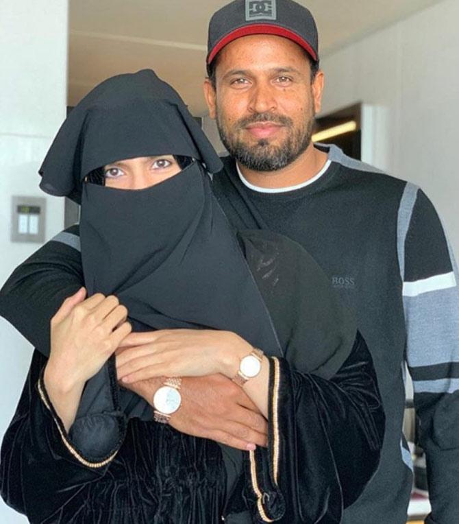 Indian cricketer Yusuf Pathan with his wife Afreen Khan. The couple got married on March 27, 2013. They have two children
