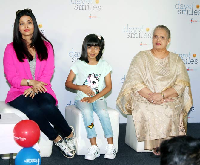 Aishwarya Rai Bachchan along with daughter Aaradhya Bachchan and mother Vrinda Rai attended an NGO event for kids at a hospital in Mahalaxmi, Mumbai. All pictures/Yogen Shah