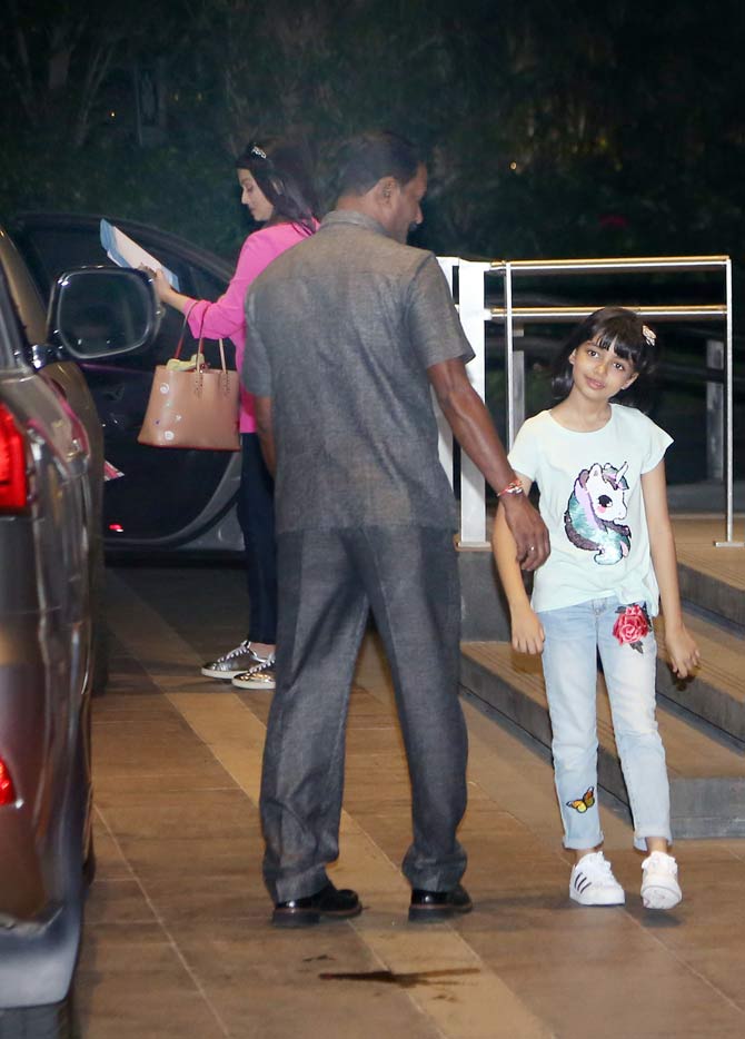 Abhishek Bachchan also has The Big Bull coming up with Ileana D'Cruz, co-produced by Ajay Devgn. He will also be seen in Breathe Season 2.
In picture: Aaradhya Bachchan seen leaving post her dinner outing with parents at a restaurant in Bandra.