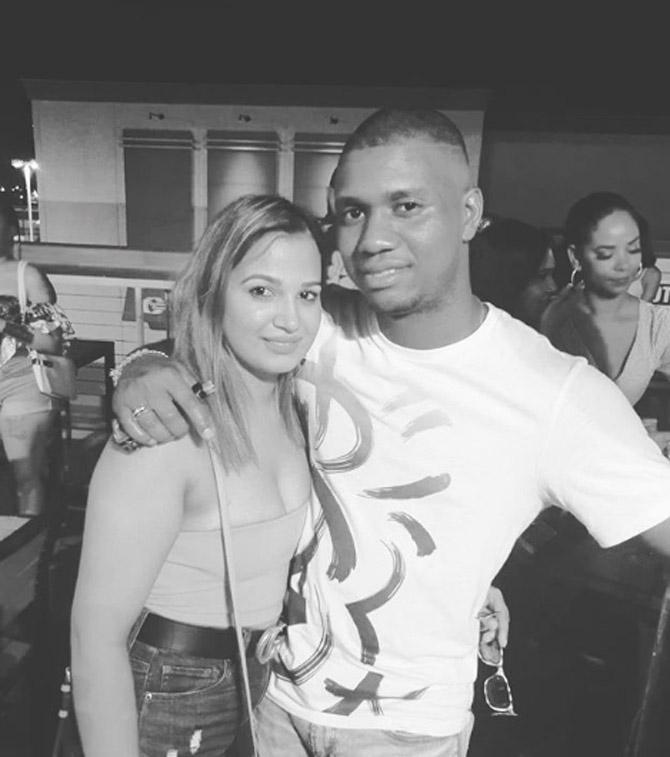 West Indies batsman Evin Lewis and his wife Sharana. The couple have a son