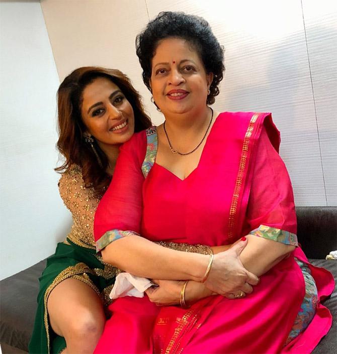 Nehha Pendse was just 15 when she got a call from Sanjay Leela Bhansali's office for the role.
Pictured: Nehha Pendse with her mother Shubhangi Pendse. She shared this picture on Instagram and wrote alongside: Maate being super conscience of being clicked I never had many photo memories with my mum.. thankfully after much coaxing that has changed since last year .. This pic was clicked right before I was abt to enter the Big Boss house, as always by my side, to comfort me, soothe me and giving me strength..Aai u do know am a strong person on my own but u must also know that even today you are my weakness and strength, always and forever. Happy mother's day Aai .. you will always be the best thing that happened to me.