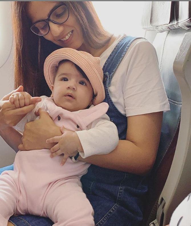 While Nishka was going on Miraya's first holiday to Goa, she posted this photo from the flight and narrated how nervous she was. 