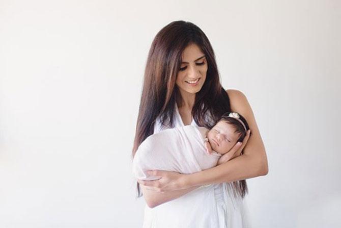 Nishka Lulla posted this photo with Miraya after she was two months old. This photo was also taken during the photoshoot. While Nishka was dressed in a white outfit, Miraya was wrapped in white as well.