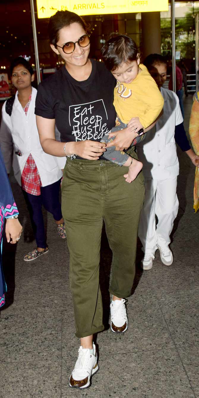 Sania Mirza was seen exiting Mumbai airport in Santacruz-Andheri along with her baby boy Izhaan Mirza Malik