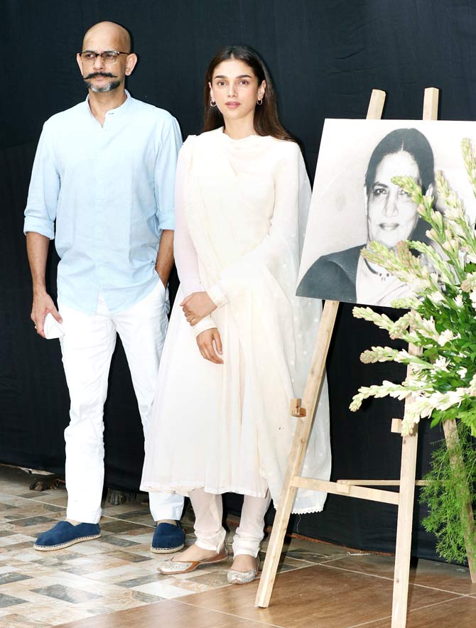 Aditi Rao Hydari and Vijay Krishna Acharya at Shaukat Kaifi's prayer meet at a hall in Juhu.
