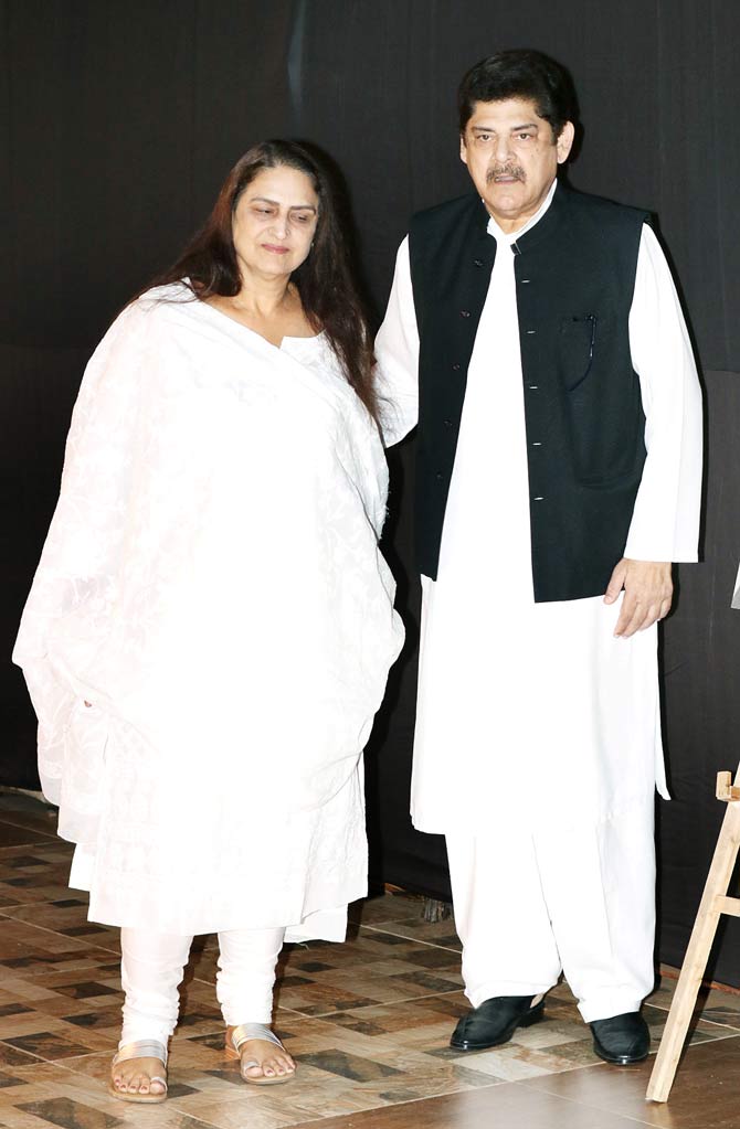 Pankaj Dheer and wife Anita Dheer attend Shaukat Kaifi's prayer meet at a hall in Juhu.