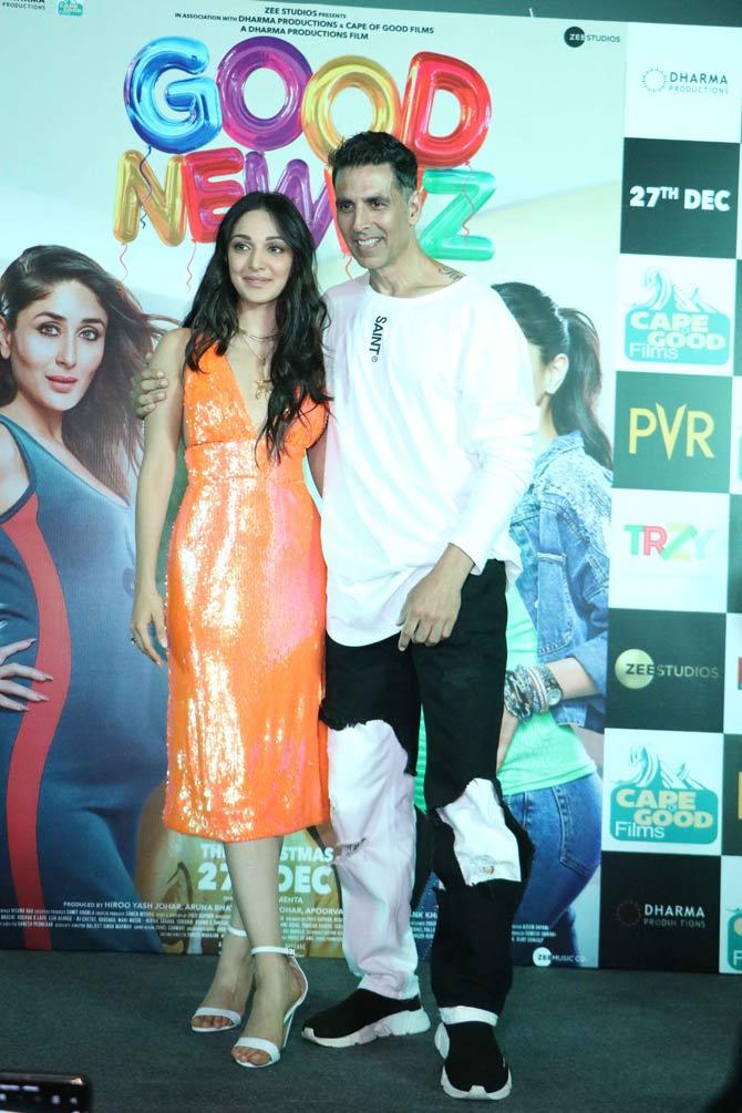 In an earlier interview, Kareena Kapoor Khan had said that the audience can expect a fun ride from the film. The film highlights the issue of surrogacy but with a tinge of humour.
In picture: Kiara Advani and Akshay Kumar posed for the shutterbugs at the promotional event in Chandigarh.