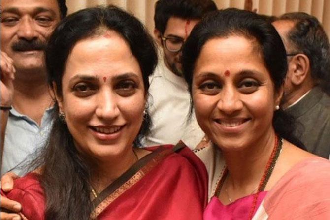 Supriya Sule poses with Rashmi Thackeray, who is the wife of Uddhav Thackeray. Uddhav Thackeray will be sworn-in as the chief minister of Maharashtra at Shivaji Park on Thursday.