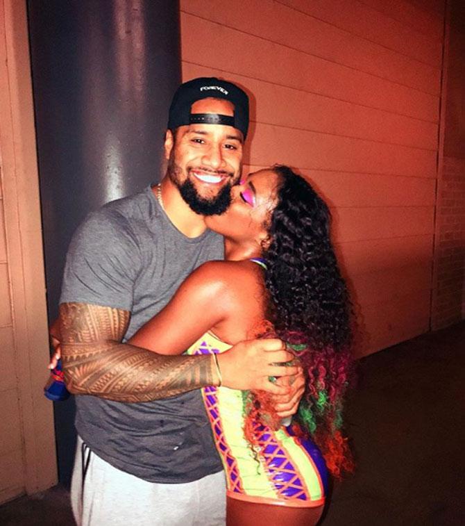 Naomi shared this cute photo with Jimmy Uso from backstage and captioned it, 