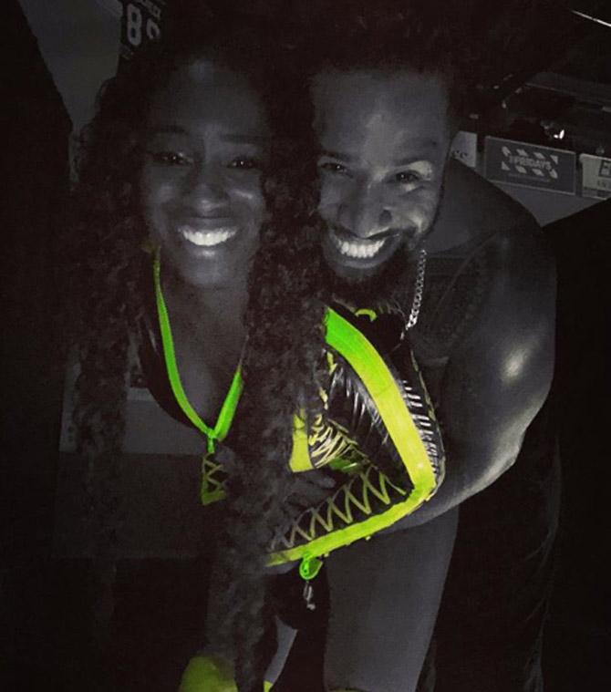 Sharing another fun-loving candid photo with Jimmy Uso, Naomi simply said, '@jonathanfatu never let me go.'