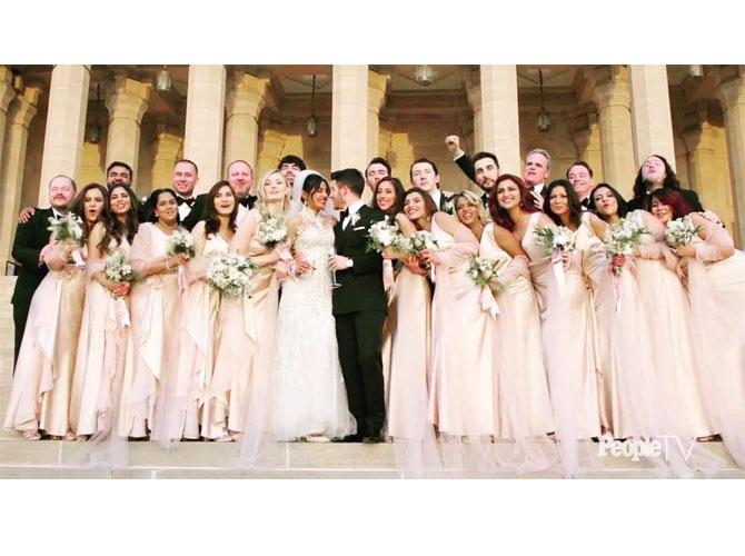 Priyanka was a glowing bride in a custom-made Ralph Lauren wedding gown, and Jonas, too, wore Ralph Lauren. In fact, so did both families, all of the bridesmaids, and all of the groomsmen who included Priyanka's brother Siddharth and Nick's three brothers, Joe, Kevin and Frankie