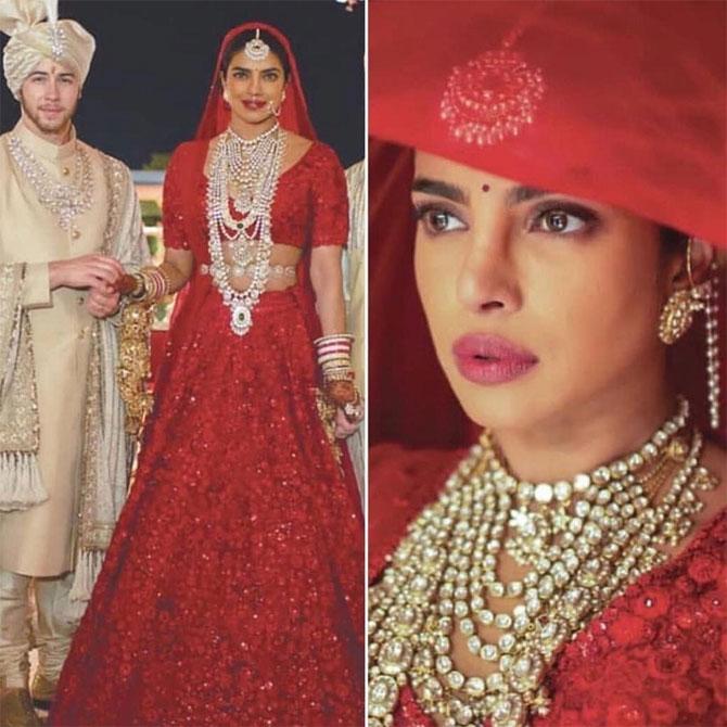 Priyanka looked breathtaking in her traditional red wedding outfit. 