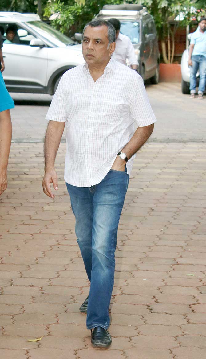 Champak Jain was one of the owners of Venus Records and Tapes, which produced hit films like the 1994 blockbuster Main Khiladi Tu Anari.
Pictured: Paresh Rawal also attended the prayer meet to pay tribute to the late film producer.