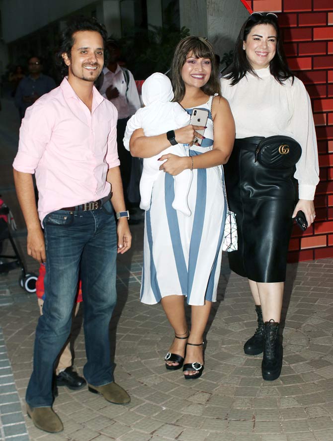 Raghav Sachar and wife Amrita Pathak also attended the bash with their baby. Raghav opted for a blush pink shirt, paired with basic pants, Amrita looked pretty in a striped summer dress she opted for the celebration.
