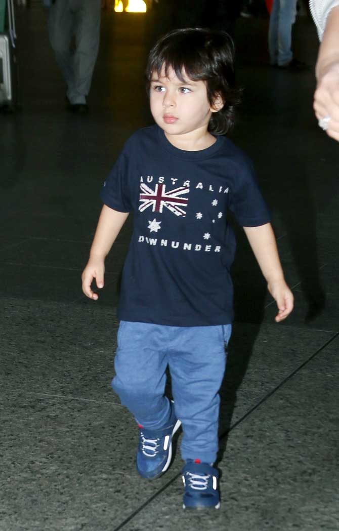 The little nawab looked like a bundle of joy in his all-blue look. Don't miss the Australian flag printed on his t-shirt. Kareena was in Melbourne recently to unveil the T20 World Cup trophy. Before flying to Australia, she had dropped Taimur with Saif who is currently shooting in the capital.