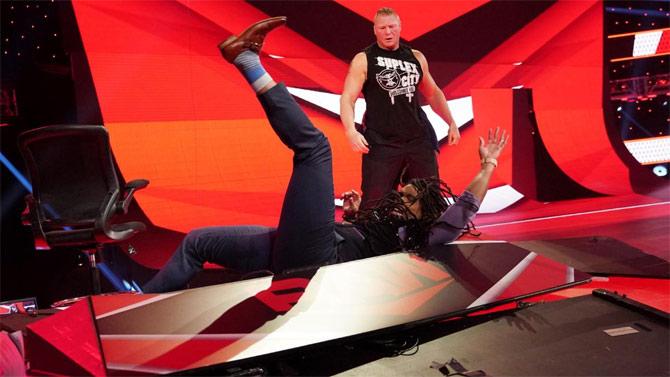 Brock Lesnar proceeded to attack WWE Raw commentator giving him an F-5 onto the table near the entrance