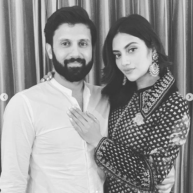 In photo: Nikhil Jain took his love one notch higher when he revealed the reason behind their love and compatibility. While sharing this monochrome picture of the two, Nikhil wrote: The effect of my eyes can be seen on your smile!