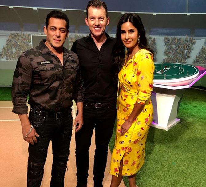 Brett Lee with Bollywood stars Salman Khan and Katrina Kaif during the promotion of Bharat. He captioned the photo: Lovely to see you both Best of luck with the new film! Out June 5th @beingsalmankhan @katrinakaif #Bharat #katrinakaif @whosunilgrover @bharat_thefilm
