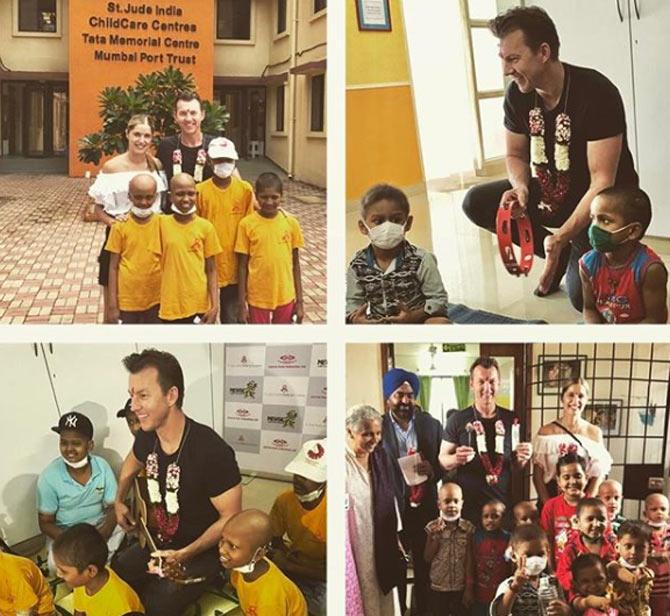 Brett Lee is a great humanitarian and social worker. He shared this collage with a touching message: An amazing day yesterday at St.Jude India ChildCare Centres. My wife Lana and I had so much fun participating in one of their music therapy sessions. These sessions help take their mind off their cancer treatment and improve emotional and physical well being. Gorgeous kids ! Thanks to Randeep Jauhar for your support. #musictherapy @stjudeindia