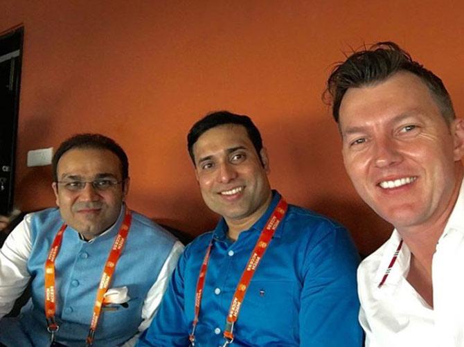 In picture: Brett Lee with former Indian cricketers VVS Laxman and Virender Sehwag on commentary.