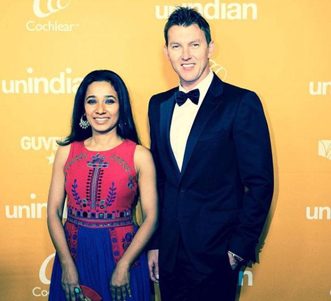 Brett Lee debuted in a film title UnIndian opposite Indian actress Tannishtha Chatterjee. He shared a photo during the premiere and captioned it: At the @unindianfilm Premiere last night in Melbourne with Tannishtha Chatterjee promoting our new film UnIndian Comes out Oct 15 A massive thanks again to @kellysmythe @acnestudios @louboutinworld @calibreaustralia