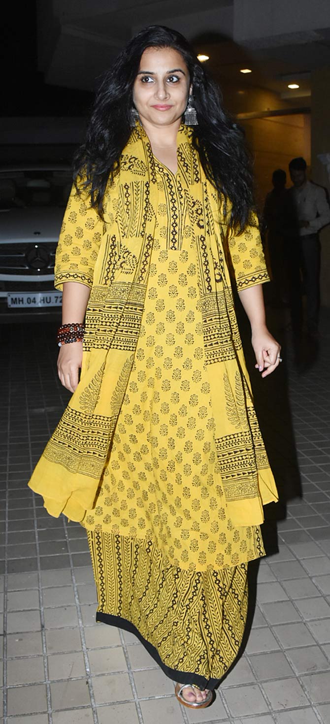 Vidya Balan was snapped in her traditional yellow dress. The actress is currently shooting for Shakuntala Devi biopic. The film based on the life of a mathematical genius is directed by Anu Menon, and also stars Sanya Malhotra.