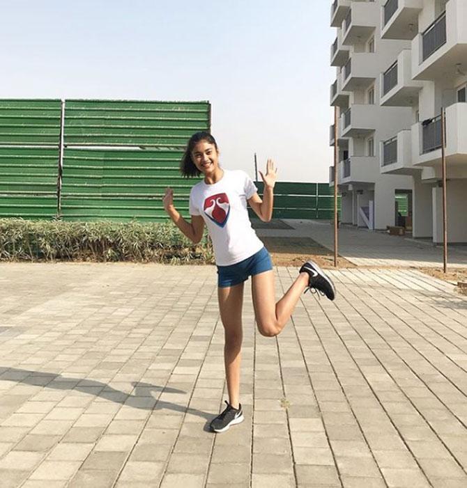 The 19-year old may have achieved great heights but has not lost her innocence. In a simple white t-shirt and blue shorts, she captioned the picture, 