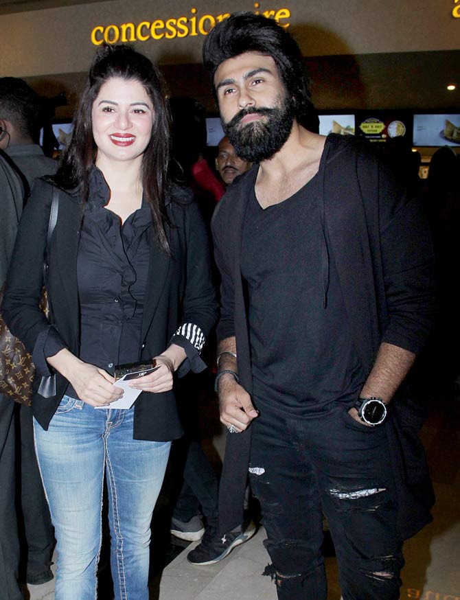 Kainaat Arora and Aarya Babar pose for the photographers at the special screening of Bypass Road in Juhu.