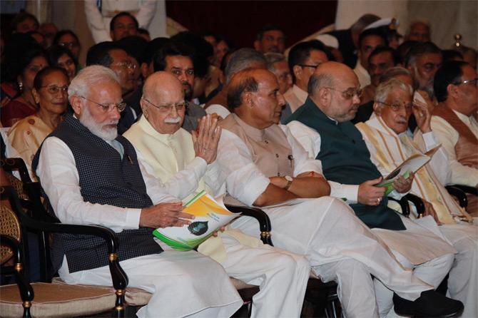 LK Advani was last seen attending the grand ceremony of Bharat Ratna awardees held at the Rashtrapati Bhavan in New Delhi in August 2019. Seen alongside him are Prime Minister Narendra Modi, Defence Minister Rajnath Singh, Home Minister Amit Shah, and other cabinet leaders. Picture/Pallav Paliwal