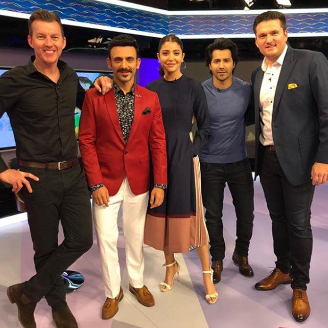 Brett Lee along with Anushka Sharma, Varun Dhawan, Graeme Smith during promotions of the film Sui Dhaaga. Lee captioned the pic: Good times shooting with this crew @anushkasharma @varundvn @graemesmith49 @starsportsindia