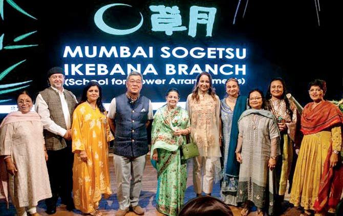 The city-based branch was founded in 1979 and conducts ikebana workshops and demonstrations; (from left) Mario Sonsini, Michio Harada, Rajashreeji Birla, Renu N Saraf, Amlaji Ruia and Madhu Jhunjhunwala