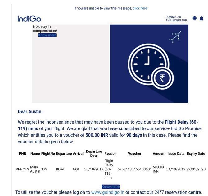 The Rs 500 voucher that Indigo sent the next day