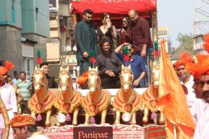Kriti Sanon and Arjun Kapoor with the team Panipat at a song launch