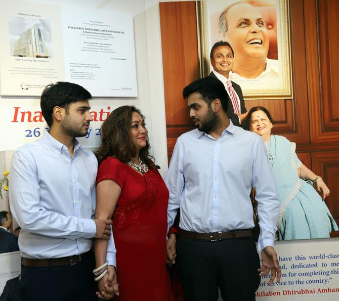 Recently, Anil Ambani-led Reliance Infrastructure (RInfra) appointed his sons Jai Anmol and Jai Anshul as Directors of the company. With their appointment, Anshul and Anmol have joined in the league of the new generation of Ambanis who are carrying the family legacy forward
In picture: Anil Ambani's wife Tina Ambani shares a laugh with her sons, Anmol and Anshul Ambani