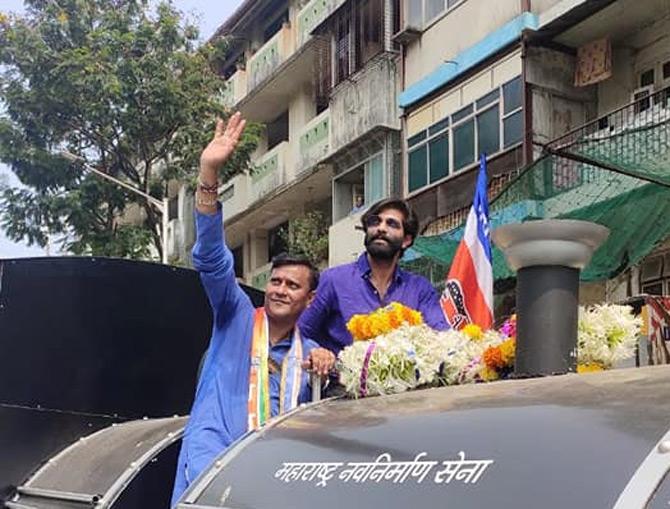 In picture: MNS candidate Sandeep Deshpande who will be contesting from Mahim constituency was seen campaigning with party president, Raj Thackeray's son Amit Thackeray. Picture/Facebook Sandeep Deshpande