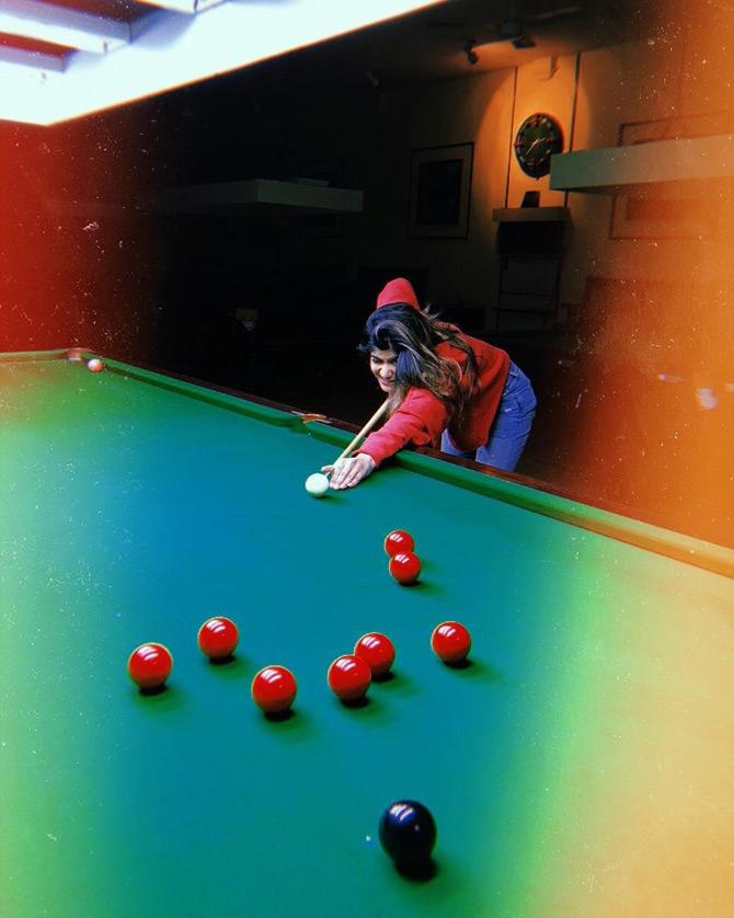 In picture: Ananya Birla shows her bold and fierce side as she enjoys a game of snooker during her free time.
