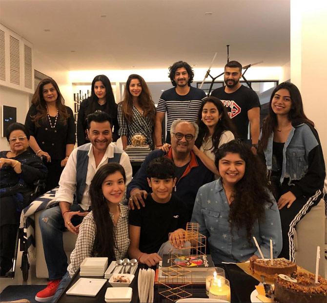 Sanjay Kapoor shared this picture on Boney Kapoor's birthday, as the entire Kapoor family got together to celebrate the filmmaker's birthday. He captioned this image: Happy birthday big brother