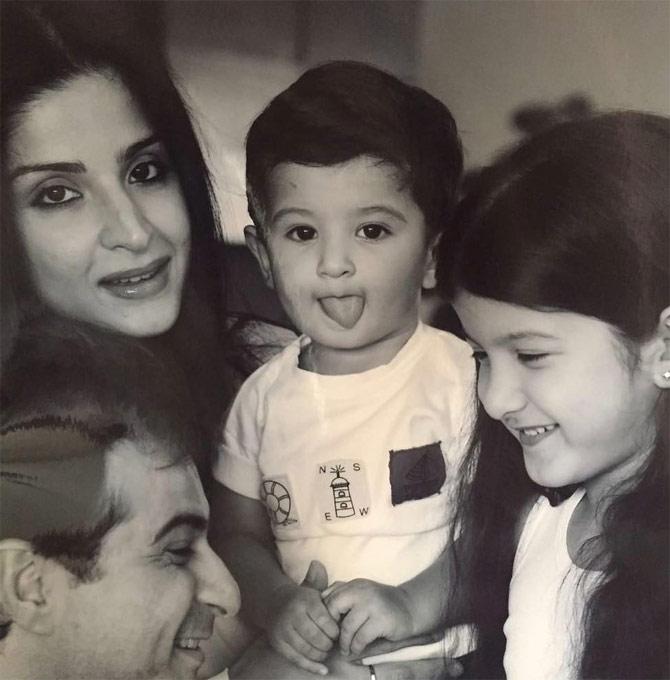 Sanjay shared this throwback picture of his wife and kids on the occasion of Holi and wrote alongside: #happyholi #cleanholi