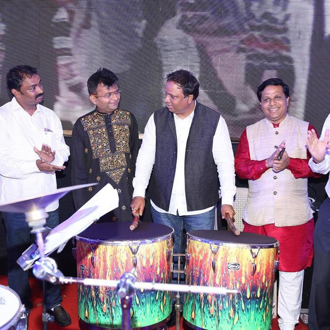 In picture: BJP leader Ashish Shelar enjoys playing the drums at Navratri celebrations in Malad!