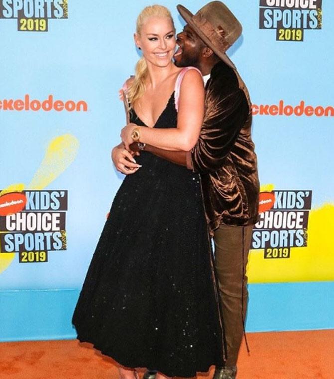 While they were on the red carpet for the Nickelodeon Kids Choice Sprts Awards, lLindsey Vonn captioned the photo, 'We live. We laugh. We love. Thank you for making me so happy @subbanator #laughterislove #workhardhavefun'